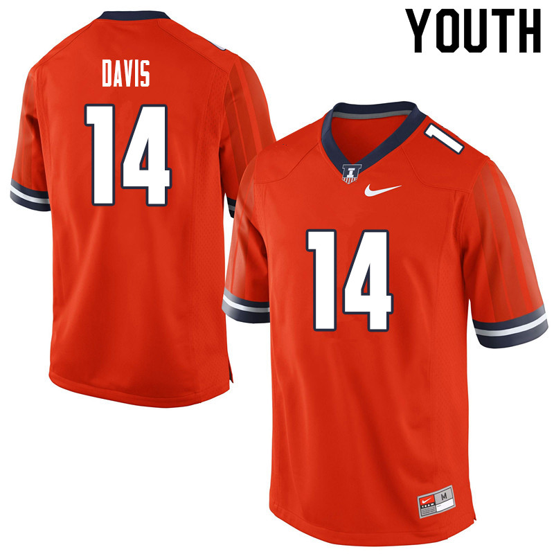 Youth #14 Drake Davis Illinois Fighting Illini College Football Jerseys Sale-Orange